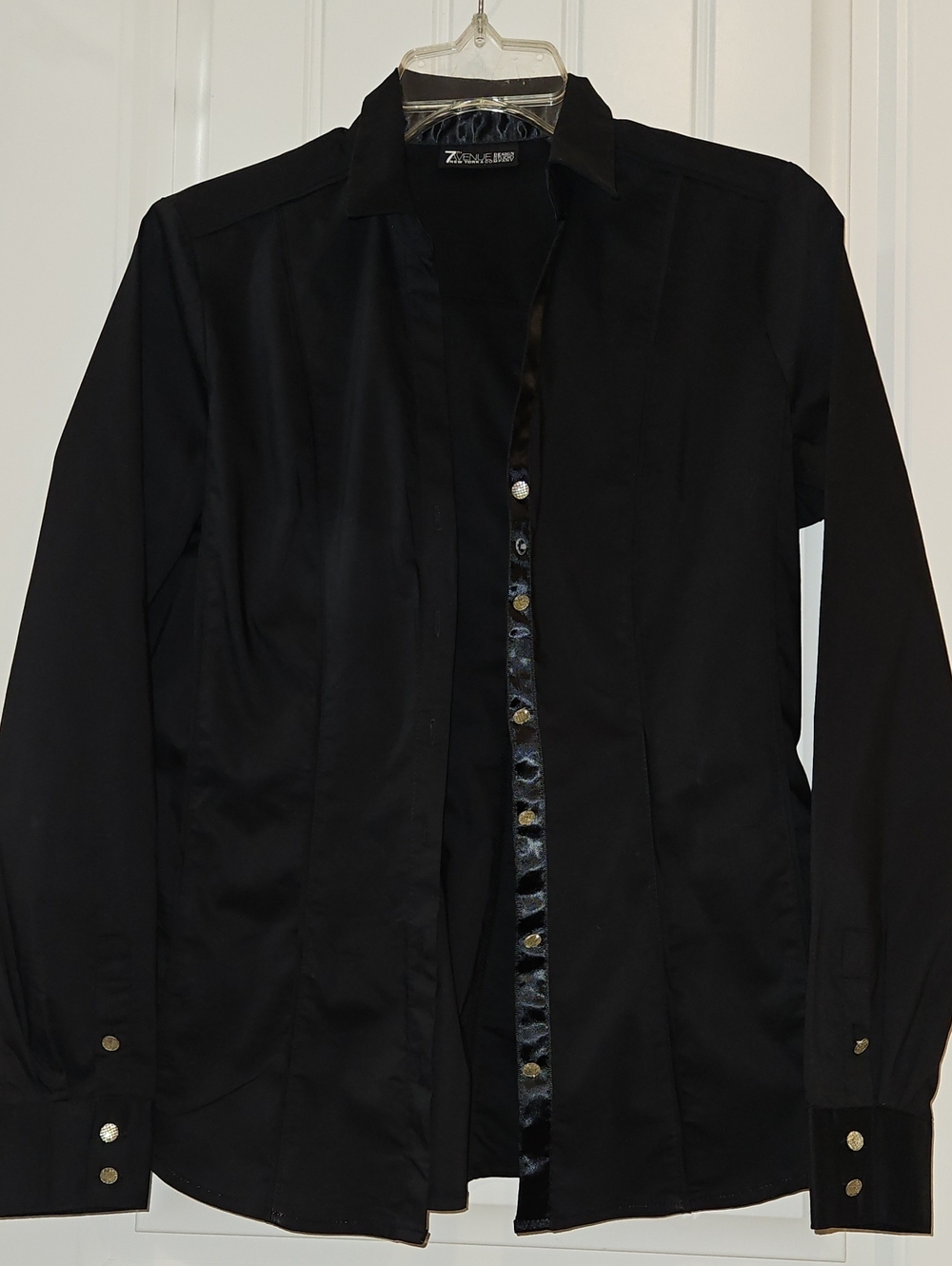 7th Avenue Design Studio Black Satin-Trim Button-Front Blouse